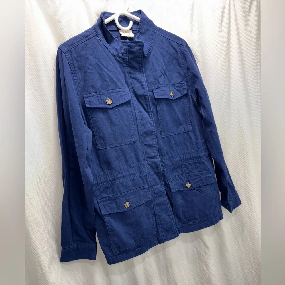 New St. John's Bay Women’s Classic Anorak Blue Jacket 100% Cotton Size Large NWT